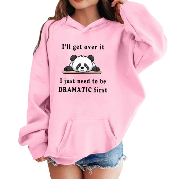 WOYY Big Girls Loose Cute Graphic Hoodie Cute Panda Hooded Sweatshirt with Pocket