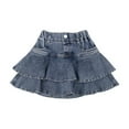 thumbnail image 1 of WOYY Big Girls Mini Flared Pleated Denim Skirts with Liner Shorts, Sizes 6-12, 1 of 7