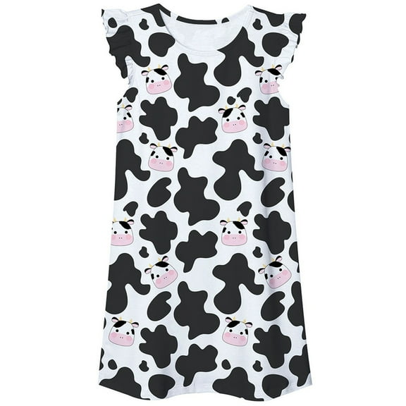 WOYY Big Girls Nightdress Cartoon Cute Round Neck Nightgown Sleepwear, Sizes 5-12