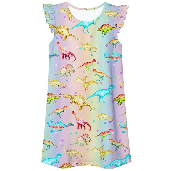 WOYY Big Girls Nightdress Cartoon Cute Round Neck Nightgown Sleepwear, Sizes 5-12