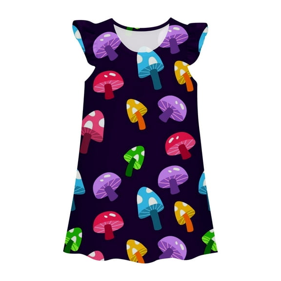 WOYY Big Girls Nightdress Mushroom Print Summer Nightgown Sleepshirt, Sizes 3-10