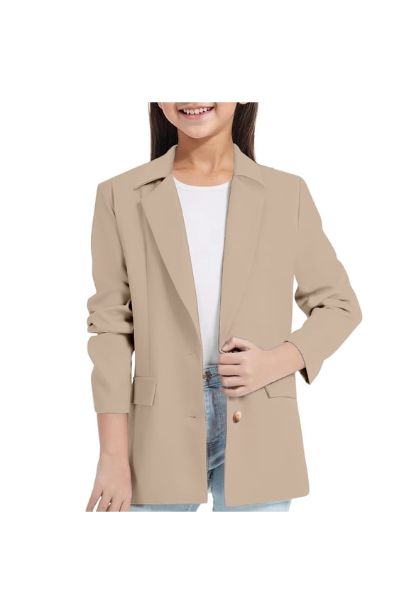 Big Girls Notch Collar Open Front Blazer Solid Casual Suit Jacket, Sizes 7-8