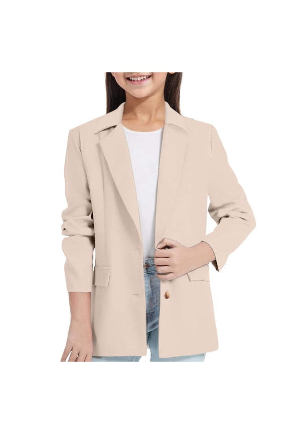 Big Girls Notch Collar Open Front Blazer Solid Casual Suit Jacket, Sizes 7-8