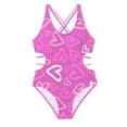 thumbnail image 1 of WOYY Big Girls One-Piece Swimsuit Heart Print Cutout Bathing Suit Crisscross Swimwear, 1 of 5