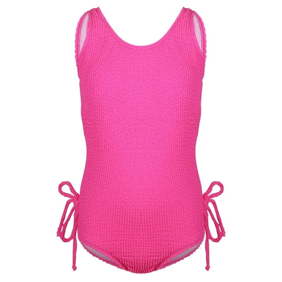 WOYY Big Girls One-Piece Swimsuit Solid Color Strap Beach Bathing Suit Swimwear