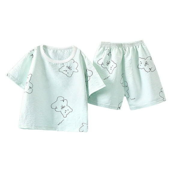 WOYY Big Girls Outfit Set Breathable Short Sleeve Tee Shorts Sleepwear, Sizes 7-8