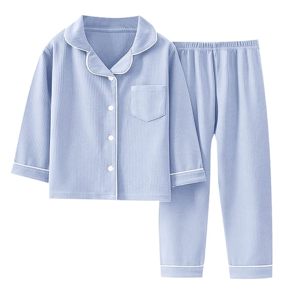 WOYY Big Girls' Outfit Set Long Sleeve Button Shirt Pants Sleepwear, Sizes 9-10