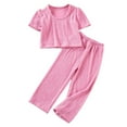 thumbnail image 1 of WOYY Big Girls Outfit Sets Solid Breathable Short Sleeve T Shirt Pants Set, Sizes 8-9, 1 of 8