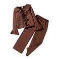 thumbnail image 1 of WOYY Big Girls Outfits Casual Solid Ruffle Long Sleeve Blouse Pants Set, Sizes 7-8, 1 of 8