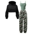 thumbnail image 1 of WOYY Big Girls Outfits Knit Camisole Cropped Hoodie Camo Pants 3Pcs Set, Sizes 9-10, 1 of 8
