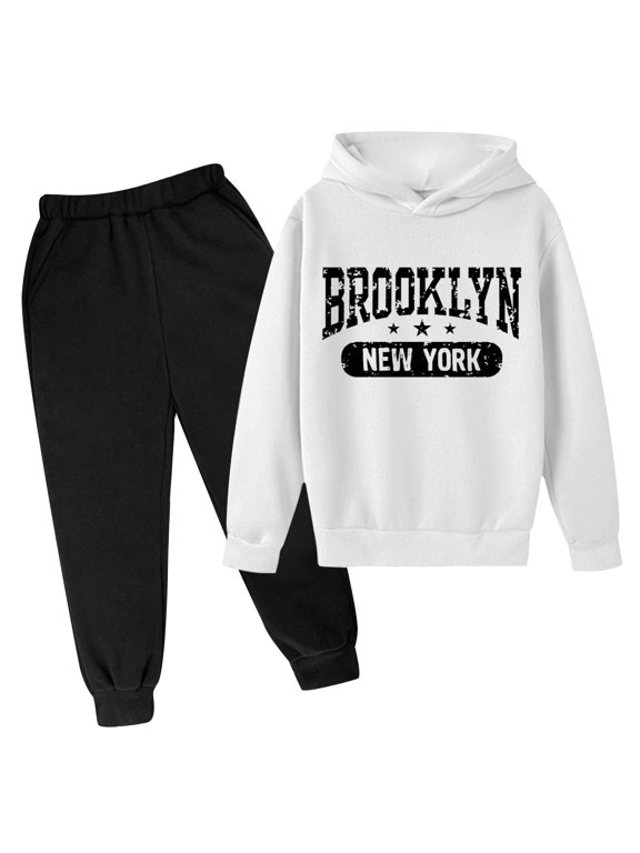 Big Girls Outfits Letter Print Pullover Hoodie Jogger Pants Set, Sizes 13-14Y