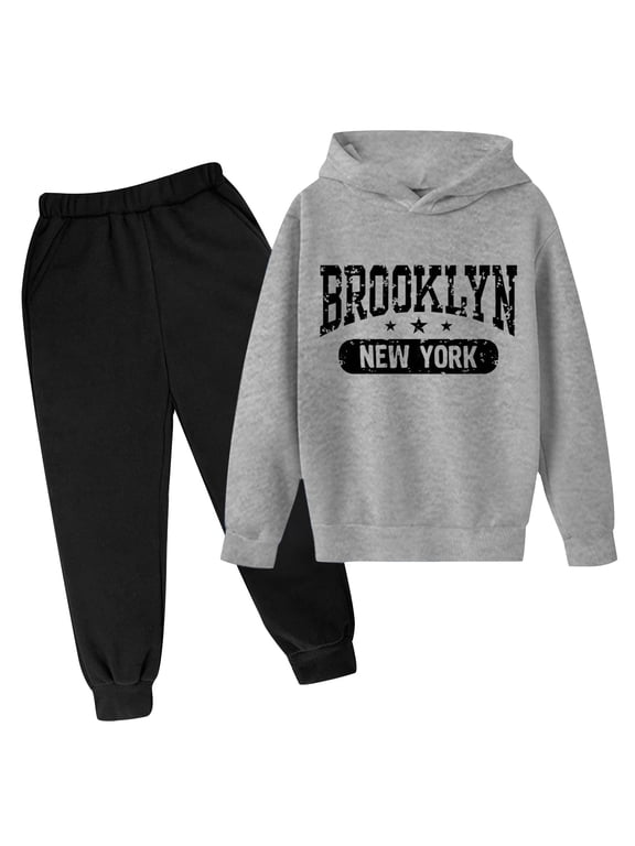 Big Girls Outfits Letter Print Pullover Hoodie Jogger Pants Set, Sizes 7-8Y
