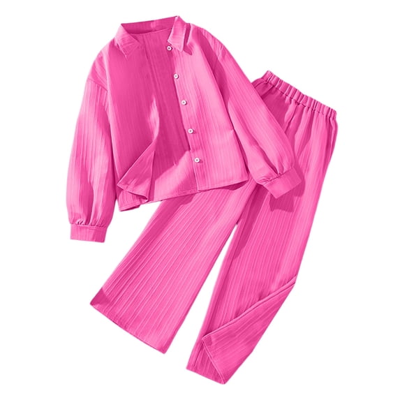 WOYY Big Girls Outfits Solid Long Sleeve Button Up Shirt Pants 2Pcs Set, Sizes 9-10