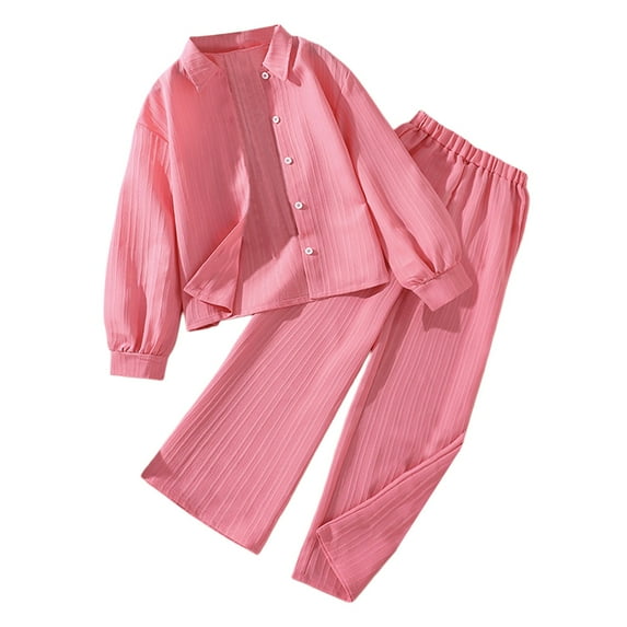 WOYY Big Girls Outfits Solid Long Sleeve Button Up Shirt Pants 2Pcs Set, Sizes 9-10