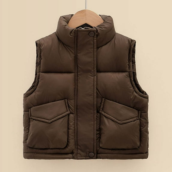 WOYY Big Girls Padded Vest Solid Color Sleeveless Puffer Coat Kids Casual Outerwear