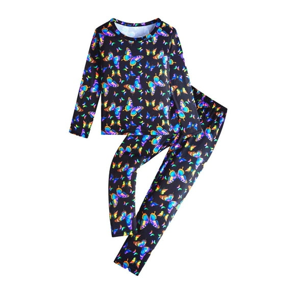 WOYY Big Girls Pajama Set Glow-In-The-Dark Long Sleeve Top and Pants, Sizes 7-8