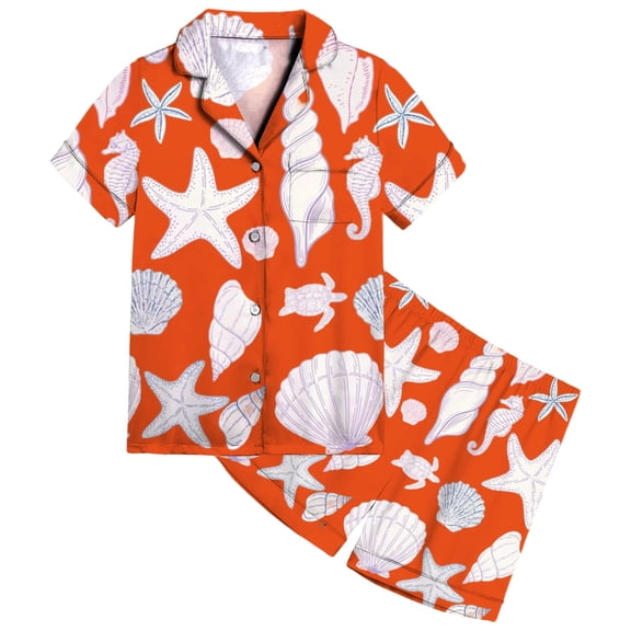 WOYY Big Girls Pajama Sets Cute Ocean Print Short Sleeve Top Shorts Pjs, Sizes 10-11