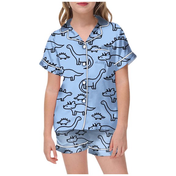 WOYY Big Girls Pajama Sets Dinosaur Print Sleepwear Homewear, 2-Piece, Sizes 2-13T