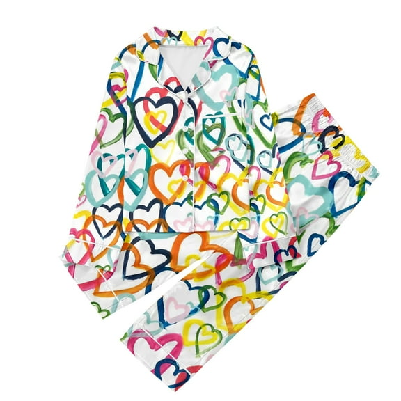 WOYY Big Girls Pajama set Satin Long Sleeved Shirt Pants Sleepwear Homewear PJs Sets