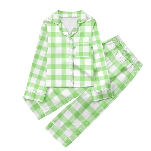 WOYY Big Girls Pajamas Plaid Long Sleeve Button Shirt Pants Sleepwear, Sizes 3-14