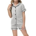 thumbnail image 1 of WOYY Big Girls Pajamas Solid Unisex Sleepwear Short Sleeve Top with Shorts, Size 2-13, 1 of 5