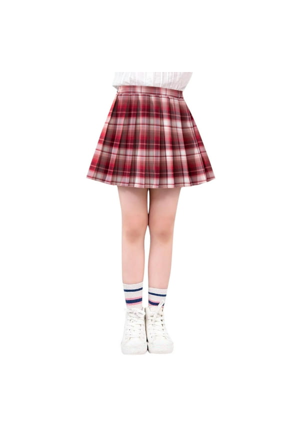 Big Girls Pleated Plaid Mini Skirt School Uniform High Waisted Skirt, Sizes 8-9