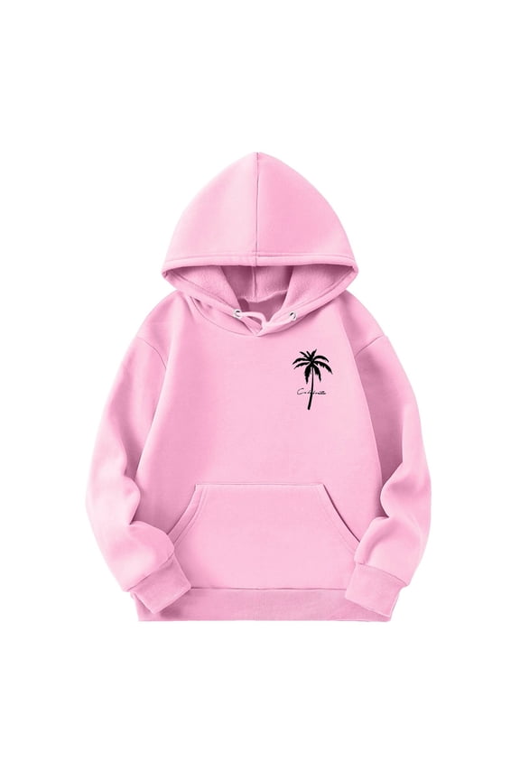 Big Girls Preppy Hoodie Palm Print Casual Hooded Sweatshirt, Sizes 7-8