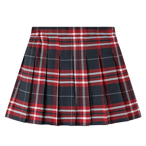 WOYY Big Girls School Plaid Pleated Skirt Preppy Style A-Line Skirt, Sizes 2-12