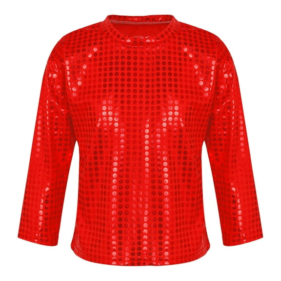 WOYY Big Girls Sequin Glitter Long Sleeve T-Shirt Party Carnival T Shirt for Kids