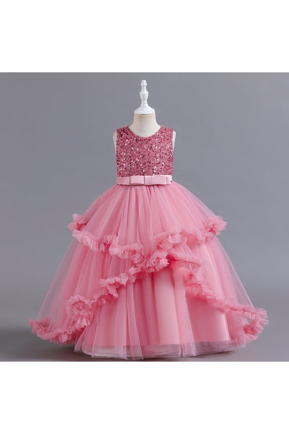 Big Girls Sequins Birthday Wedding Party Dress Princess Pageant Gown, Sizes 4-12