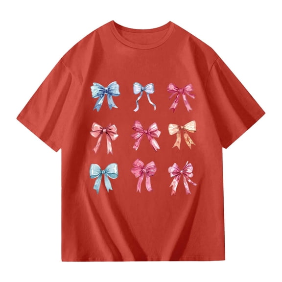 WOYY Big Girls Short Sleeve Loose T-Shirt Bow Lightweight Casual T Shirt, Sizes 9-10