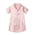 thumbnail image 1 of WOYY Big Girls Short Sleeve Silk Satin Sleepshirt Button-Down Nightgown, Sizes 11-12, 1 of 6