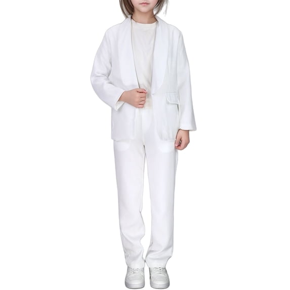 WOYY Big Girls Suit Outfits Solid Lapel Open Front Blazer Pants 2Pcs Set, Sizes 6-14