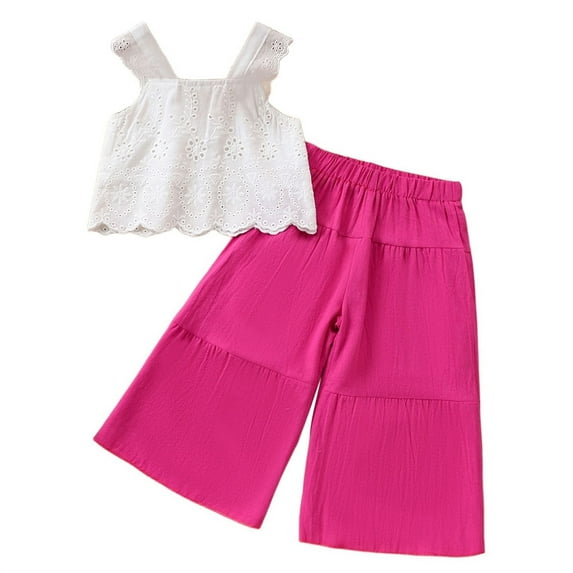 WOYY Big Girls Summer Outfits Eyelet Lightweight Camisole Pants Set, Sizes 7-8Y