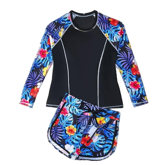 WOYY Big Girls Surf Swimsuit Long Sleeves Rash Guard Athletic Bathing Suit Swimwear