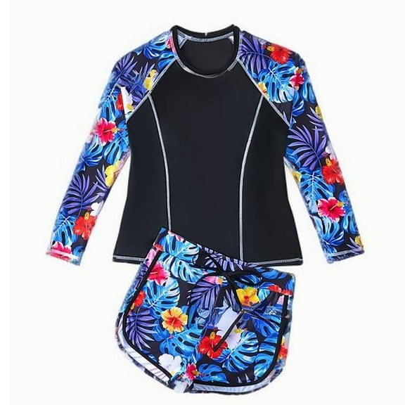 WOYY Big Girls Surf Swimsuit Long Sleeves Rash Guard Athletic Tankini Bathing Suit