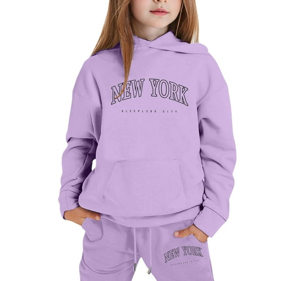 WOYY Big Girls Sweat Suit New York Printed Hoodie Jogger Pants Outfits, Sizes 9-10