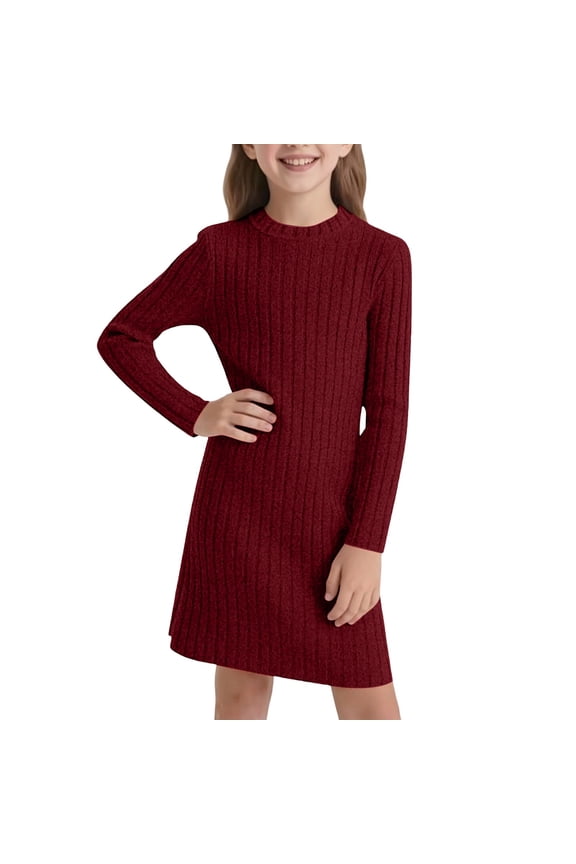 Big Girls Sweater Bodycon Dress Stretchy Long Sleeve Casual Dress, Sizes 11-12
