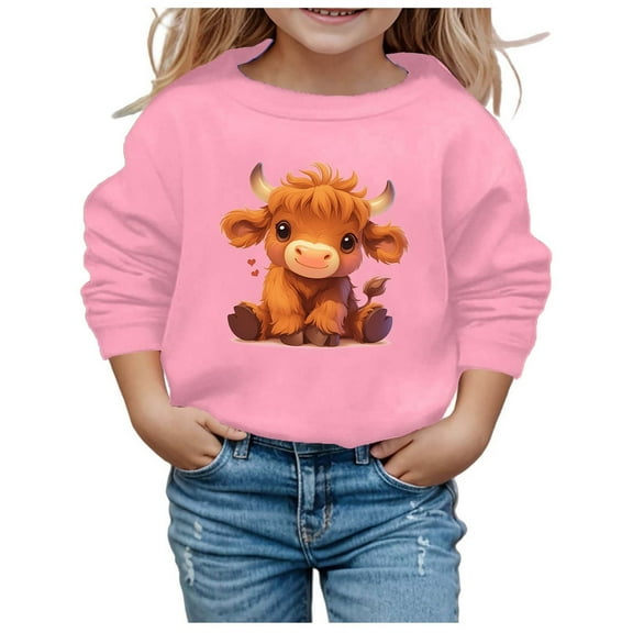 WOYY Big Girls Sweatshirt Cute Cow Print Crew Neck Long Sleeve Pullover for Kids