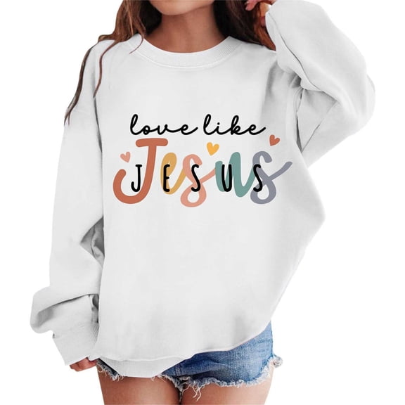 WOYY Big Girls Sweatshirt Letter Print Loose Pullover Long Sleeve Shirt, Sizes 9-10