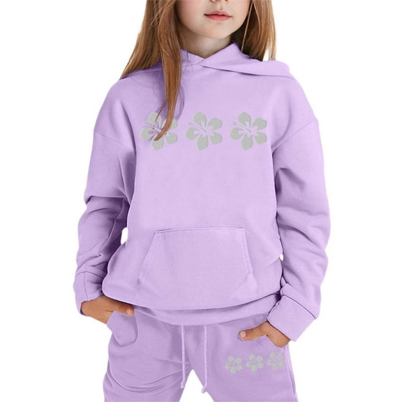 WOYY Big Girls' Sweatsuit Flower Print Hoodie Sweatpants Casual Outfits, Sizes 8-9