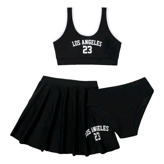 WOYY Big Girls Swimsuit Los Angeles Print Bikini Set with Cover Up Skirt Bathing Suit