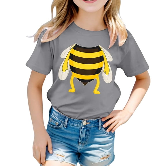 WOYY Big Girls T Shirt Cartoon Bee Print Short Sleeve T-Shirt Casual Summer Tee Shirt