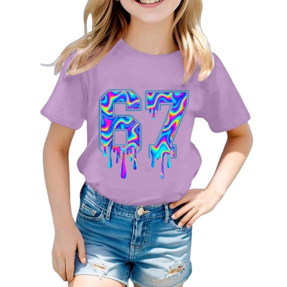 WOYY Big Girls T Shirt Six Seven Print Short Sleeve Round Neck T-Shirt, Sizes 12-13