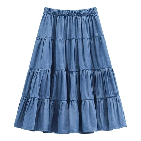 WOYY Big Girls Tiered Skirt Solid Color Mid-Calf Pull-On Skirt, Sizes 5-12