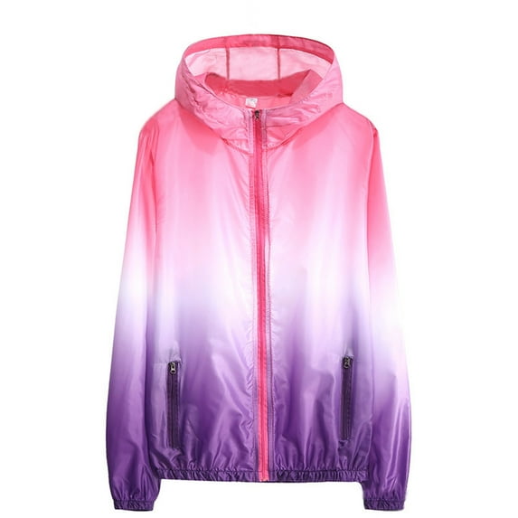 WOYY Big Girls Upf50+ Lightweight Jacket Summer Breathable Zipper Gradient Coat, Pink