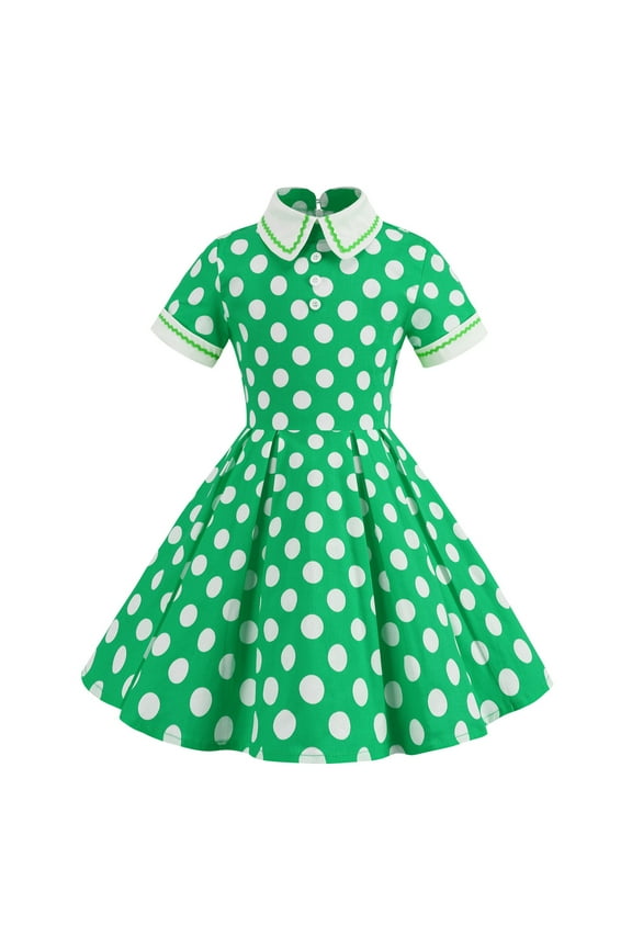 Big Girls Vintage Polka Dot Dress Short Sleeve Polo Shirt Dress, Sizes 3-12