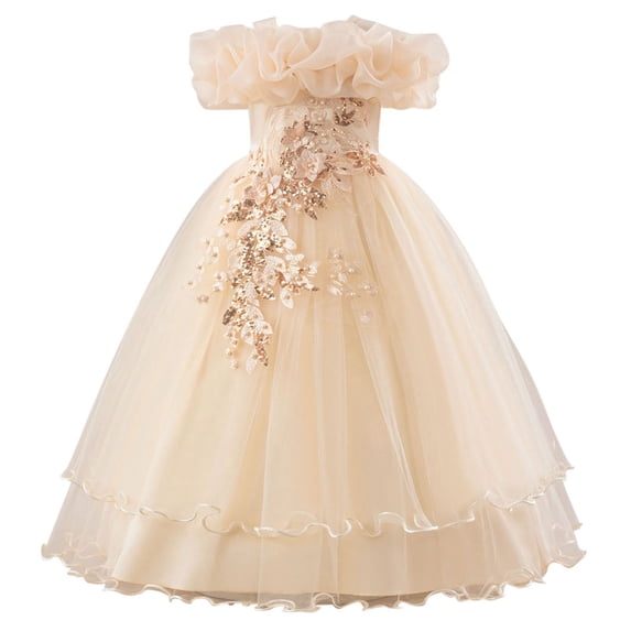 WOYY Big Girls Wedding Party Gown Off Shoulder Princess Maxi Pageant Dress, Sizes 7-8