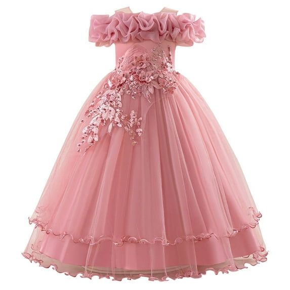 WOYY Big Girls Wedding Party Gown Off Shoulder Princess Maxi Pageant Dress, Sizes 8-9
