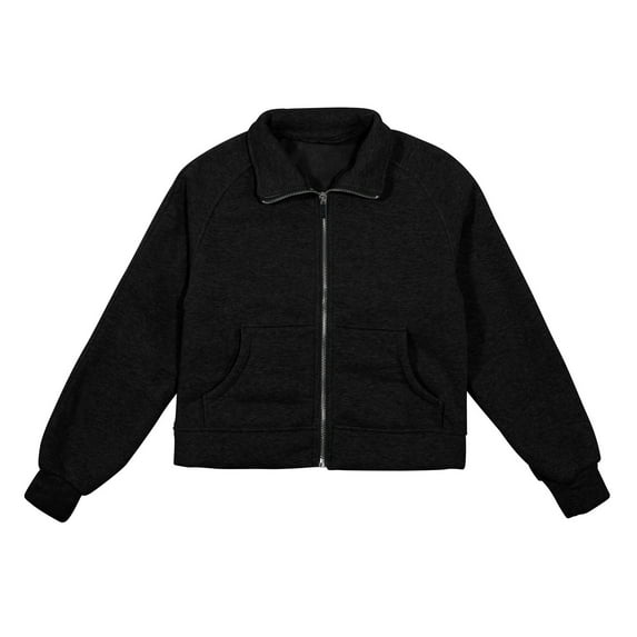 WOYY Big Girls Zip Up Sweatshirt Solid Color Neck Pocket Cardigan Sweatshirts Jacket
